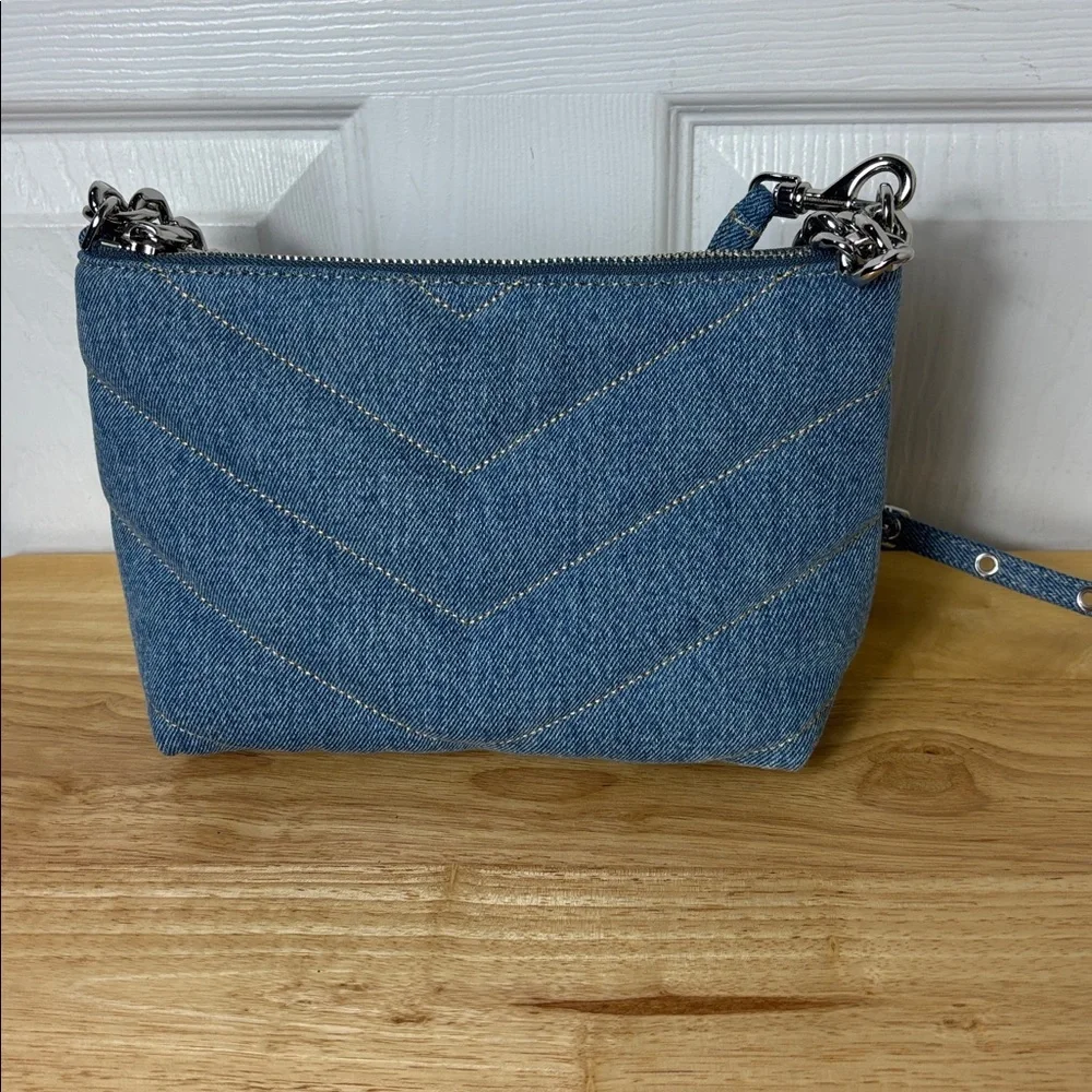 NEW REBECCA MINKOFF Edie Crossbody Quilted Denim heavy chain strap shoulder bag - Picture 7 of 11